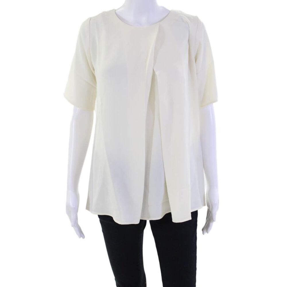 Hatch Women's Round Neck Short Sleeves Pleated Blouse Cream Size 0